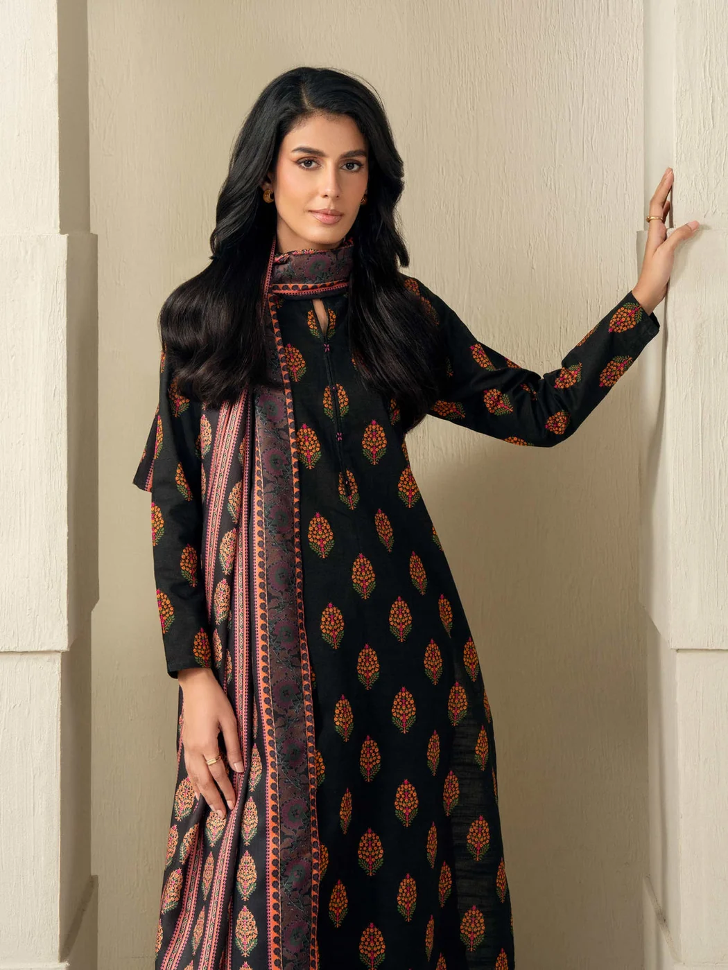 2 Piece Khaddar Suit-Printed (Unstitched) — Black