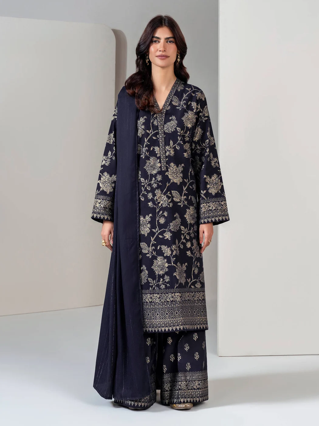 3 Piece Sub Khaddar Suit (Unstitched) — Blue